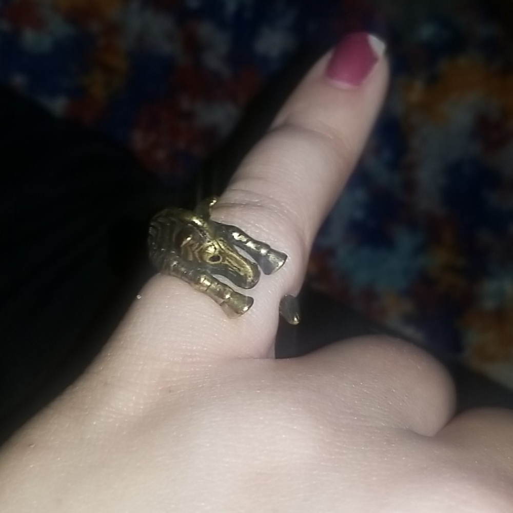 Horse/Zebra brass-like open ended ring